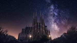 Milky Way and Basilica and Sagrada Familia
