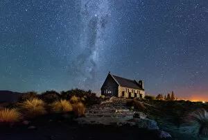 New Zealand Gallery: Milky way over church of Good Shepherd (Lake Tekapo)
