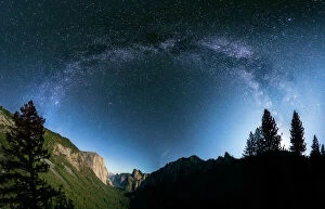 Light Natural Phenomenon Collection: The Milky Way over El Capitan and Half Dome Mountain from Tunnel VIew, Yosemite National Park