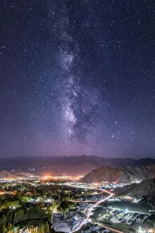Milky way over Leh city in Leh Ladakh, India