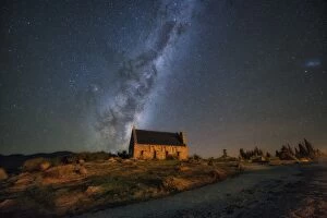 Milky Way rising above the Church Of Good Shepherd, Tekapo