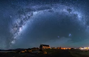Images Dated 23rd July 2018: Milky Way Rising Above Church Of Good Shepherd, Tekapo, New Zealand