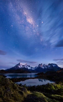 Images Dated 3rd May 2018: Milky way over Torres del paine national park at twilight, patagonia, Chile
