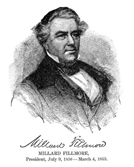 USA President Portrait Prints: Millard Fillmore - USA President engraving with his signature 1888