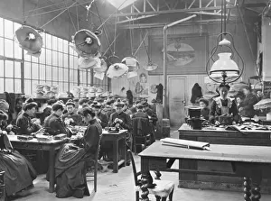 Sewing Prints: Milliners Working in Silk Hat Factory