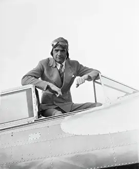 Cockpit Prints: Millionaire Howard Hughes in Airplane Cockpit