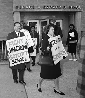 Boycott Prints: Milton Galamison with Picketers at School