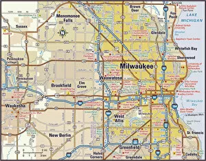 Images Dated 29th May 2018: Milwaukee, Wisconsin Area Street Map