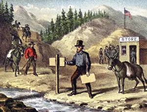 Miners Prints: Miner and mule near store