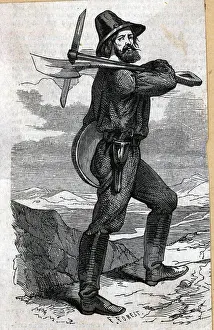 Shoulder Prints: Miner Walks W/Tools Over Shoulder;Illus