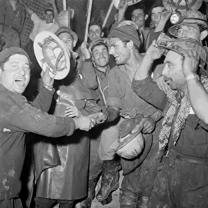 Haute Savoie Prints: Miners Celebrating Tunnel Breakthrough