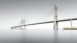 Motion Blur Prints: Minimalist long exposure of the famous Ponte Vasco da Gama bridge over the Tagus in Lisbon