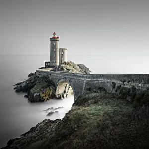 Motion Blur Prints: Minimalist long exposure at sunset at Phare de Petit Minou lighthouse on the coast of Brittany