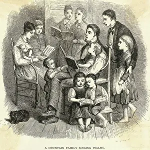 Minister and His Family Singing Hymns from Books