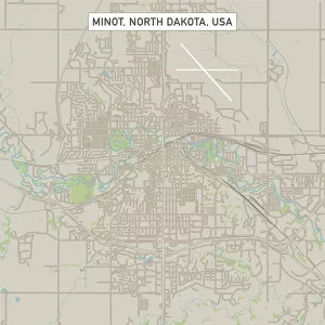 Images Dated 14th July 2018: Minot North Dakota US City Street Map