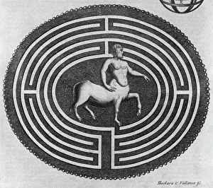 Myth Prints: Minotaur In Center Of Labyrinth