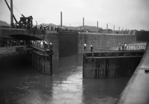 Canal Zone Prints: Miraflores Locks Opening to Receive First Ship