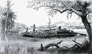 Mississippi Flat-Boat Sailing On River