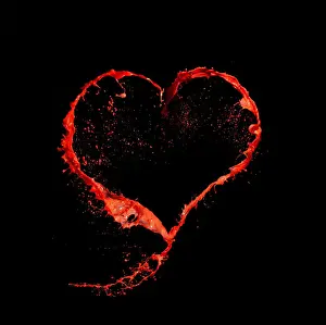 Prints of Red Heart shaped splash on black background Stone Prints: Mixing Liquids