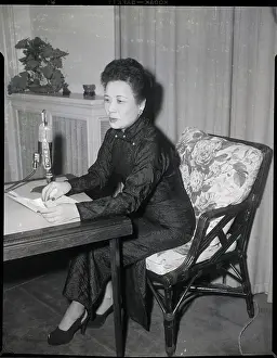 Nationalist Prints: Mme. Chiang Kai-Shek Seated @ Microphone