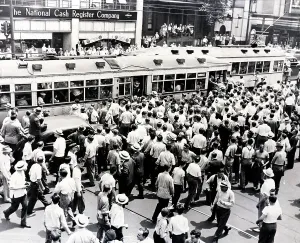 Detroit Prints: Mob Surrounding Street Car During Race Riot