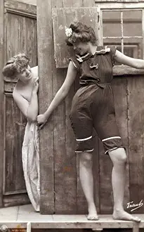 Postcard Prints: Model Smiles At Model Behind Door