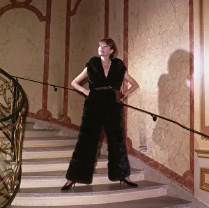Model Wearing Fur Jump Suit by James Galanos