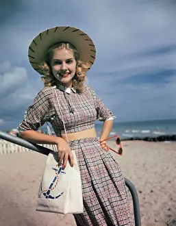Blouse Prints: Model Wearing Plaid Beach Outfit