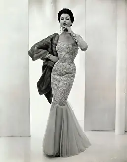 Lace Prints: Model Wearing Silk Evening Gown