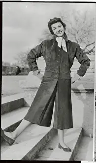 Model Wearing Suede Skirt-Pants and Jacket