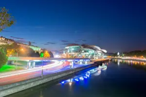 Georgia Country Prints: Modern building of Ministry of Justice and the Civil Registry Agency near the Kura River in the center of Tbilisi