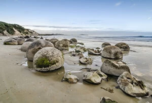 Images Dated 17th December 2011: Moeraki Boulders, geological feature, round rock balls, some fragments lying broken in ruins
