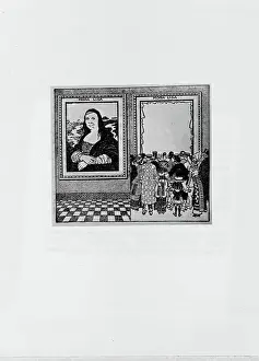 Panel Painting Prints: The Mona Lisa theft empty wall in the Louvre. Cartoon