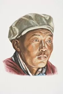 Images Dated 14th July 2006: Mongolia, head of Mongol man in hat, front view