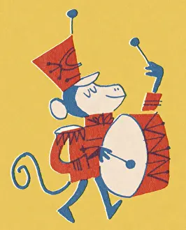 Striding Prints: Monkey Playing Base Drum