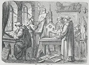 Monks Working in Their Office