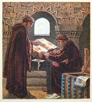 Two monks writing the Domesday Book, 11th Century British History