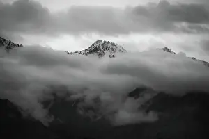 Monochrome Close-up Landscape view of snowcapped-mountain in Nubra Valley, Leh Ladakh, India