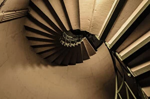 monochrome, spiral staircase, architecture, built structure
