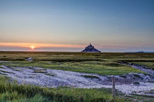 Images Dated 11th July 2015: Mont-Saint Michel and meadows at sunset