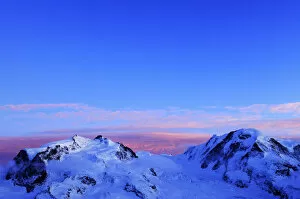 Images Dated 30th January 2010: Monte Rosa Mountains with the highest mountain in Switzerland, Pointe Dufour, red evening light
