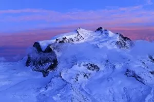 Monte Rosa Mountains with the highest mountain in Switzerland, Pointe Dufour, red evening light, Zermatt, Valais
