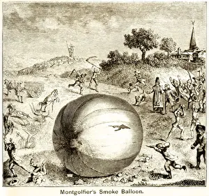 Montgolfiers smoke balloon being attacked by frightened country folk