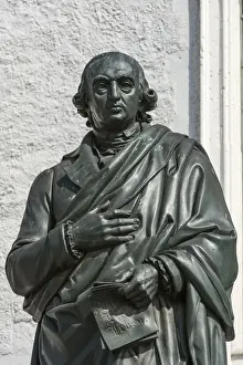 Weimar Prints: Monument to Herder, 1850, Herderplatz square in front of Herderkirche Church
