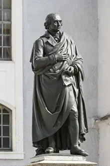 Weimar Prints: Monument to Herder, 1850, Herderplatz square in front of Herderkirche Church