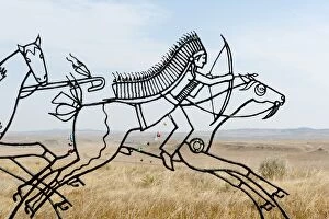 Montana Collection: Monument, Indian Memorial, Sioux Indian riding a horse, Little Bighorn Battlefield National