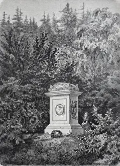 The Monument to Queen Louise in the Palace Garden at Hildburghausen in 1880, Thuringia, Germany, Historical, digitally restored reproduction of an original from the 19th century