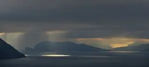 Cloud Blanket Prints: Mood light with low-hanging clouds, Koltur and Vagar islands, Faroe Islands, Denmark