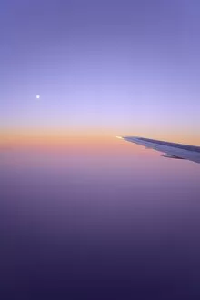 Images Dated 6th March 2007: Full moon, plane wing, sunrise