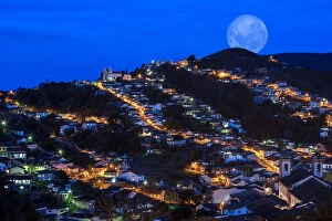 Images Dated 24th July 2014: Full moon rising over Ouro Preto, Brazil